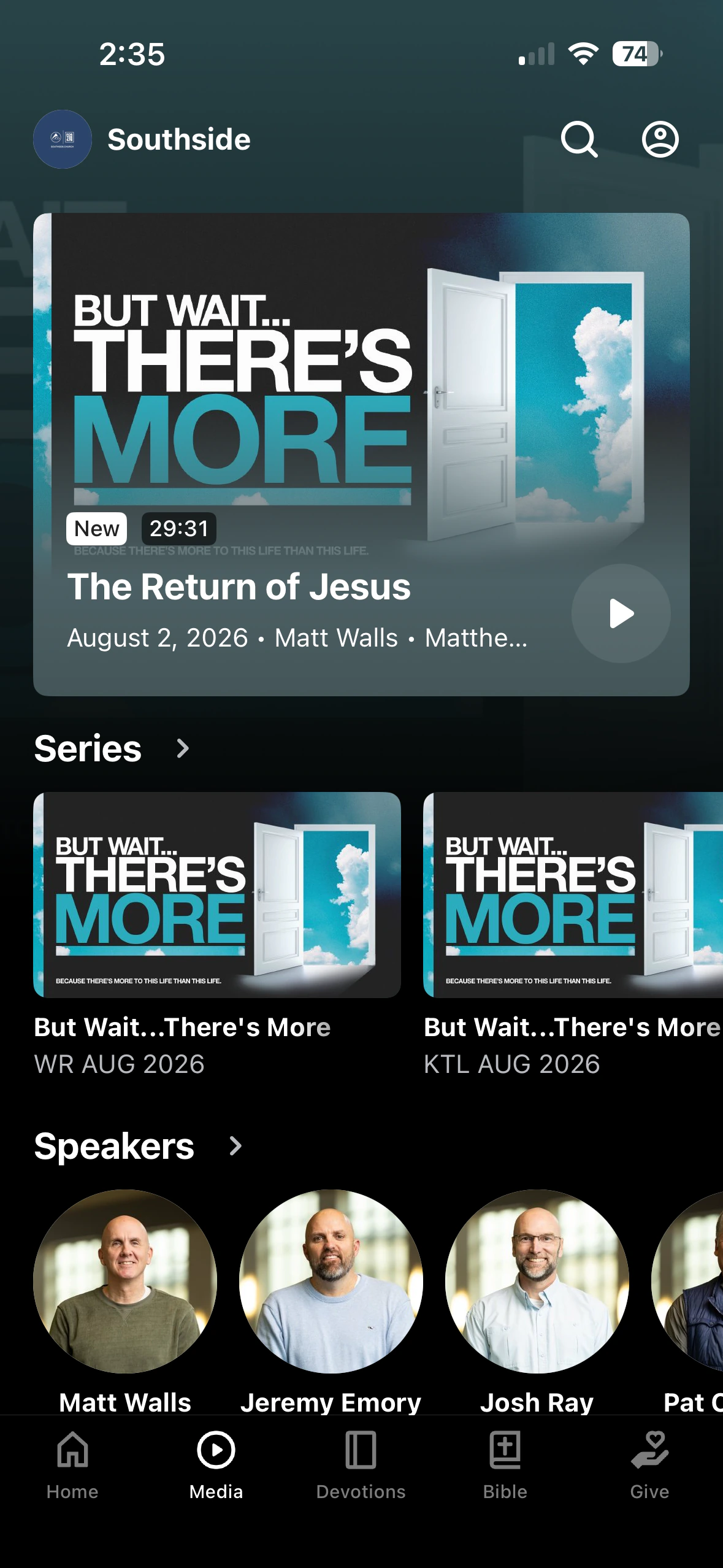 Southside app messages screen with teaching to watch and listen to